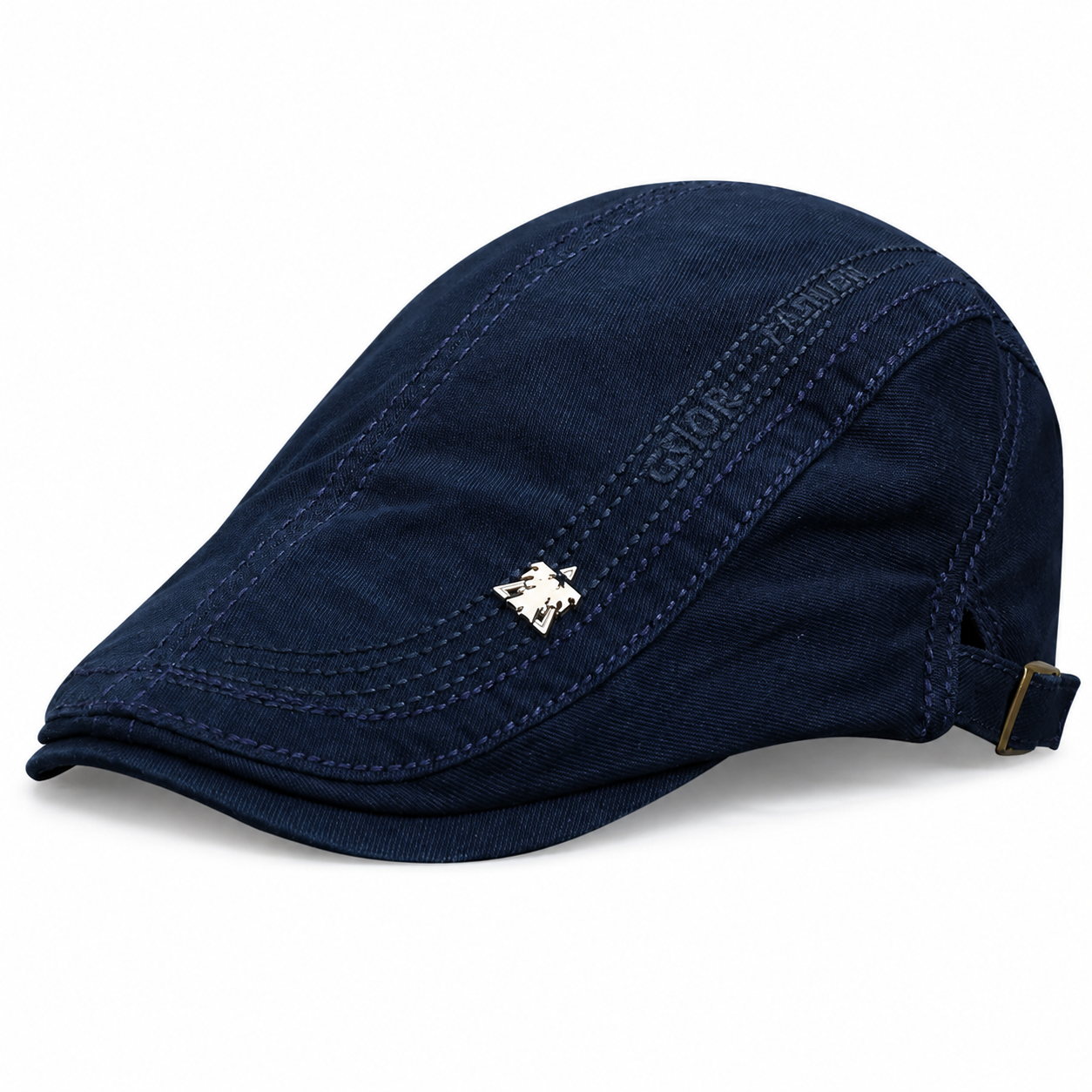 Navy cotton flat cap on white background for color variant