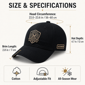Black embroidered baseball cap worn outdoors with mountain background for hiking and everyday sun shade