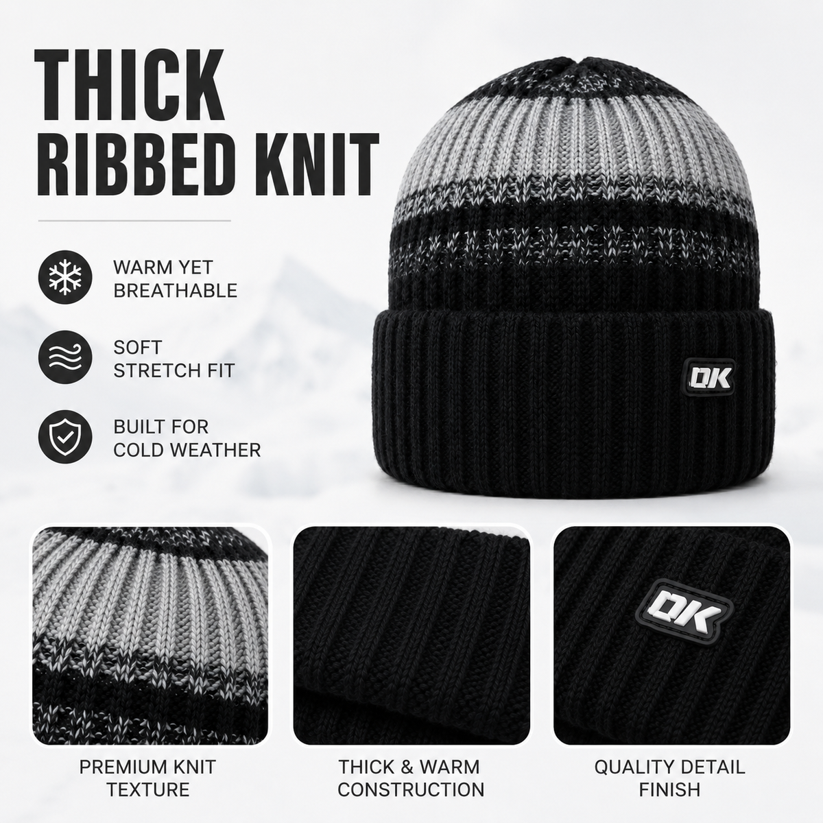 Stretch Fit Knit Beanie for Cold Weather Cuffed Rib Knit Beanie Hat | Ergodyne main image 4