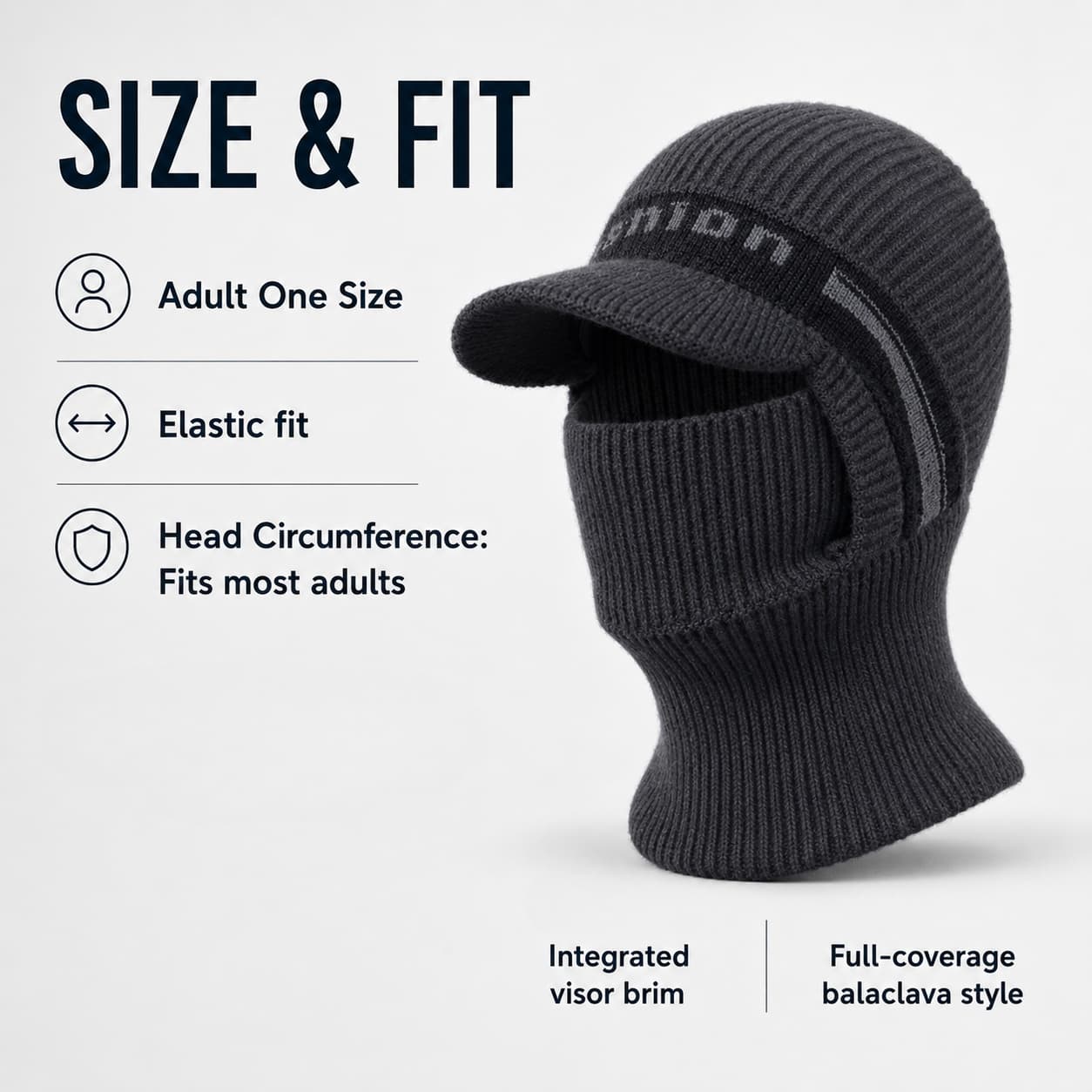 Adult one-size gray visor balaclava with elastic fit